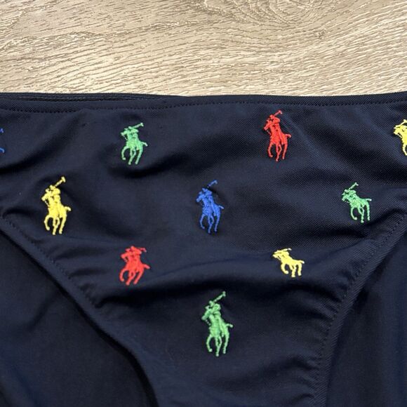 VTG Y2K Ralph Lauren Bikini Swim Bottom M Black Womens Embroidered Logo Pony - Picture 2 of 5